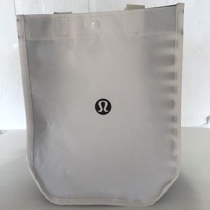 LULULEMON SMALL BLACK AND WHITE REUSABLE TOTE BAG.